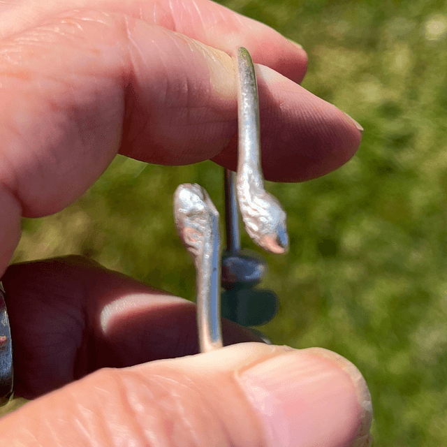 Silver Bangle with silver pebbles and aqua sea glass