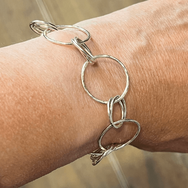 Handmade Sterling Silver Bracelet with Hammered Rings