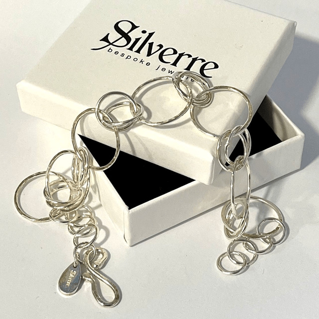 Handmade Sterling Silver Bracelet with Hammered Rings