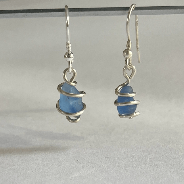 Cornflower Blue Sea Glass Earrings