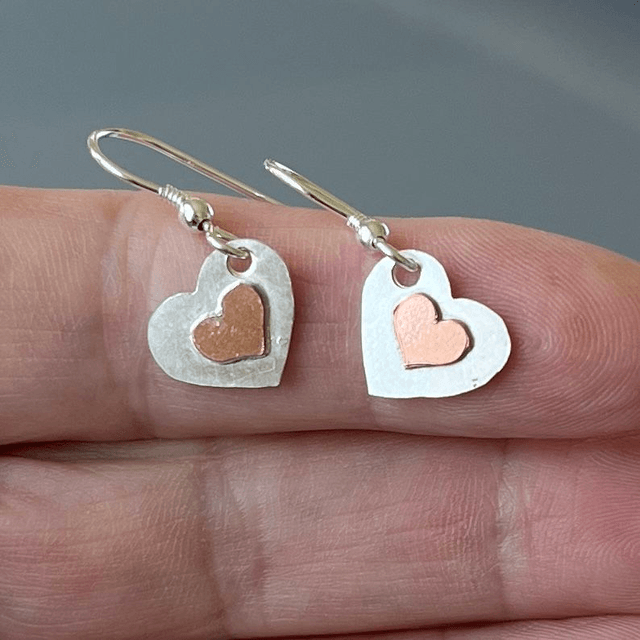 Silver and Copper Heart Earrings