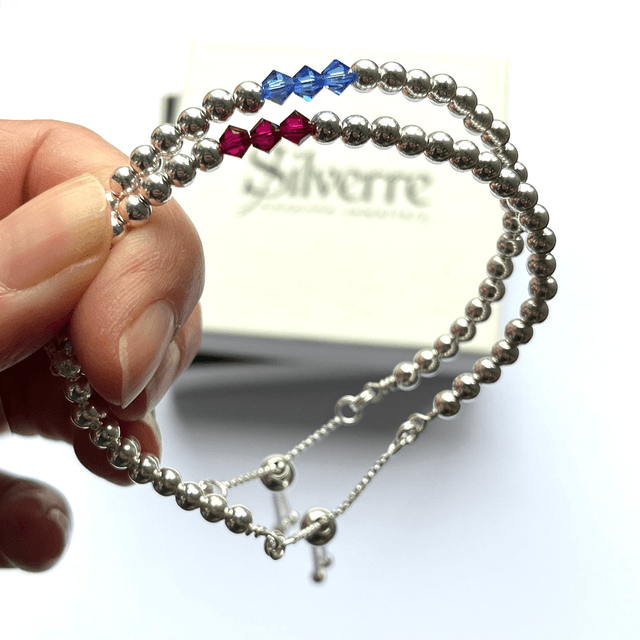 Adjustable Birth Month Silver Beaded Bracelet