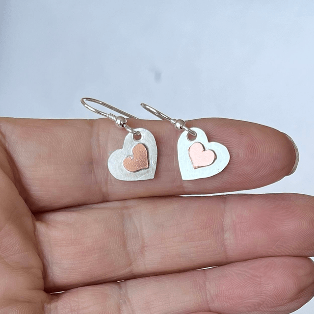 Silver and Copper Heart Earrings