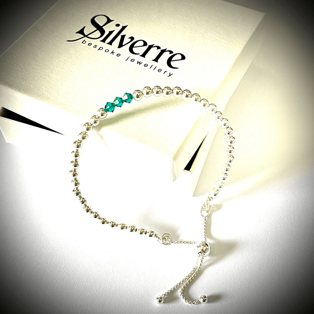 Adjustable Birth Month Silver Beaded Bracelet