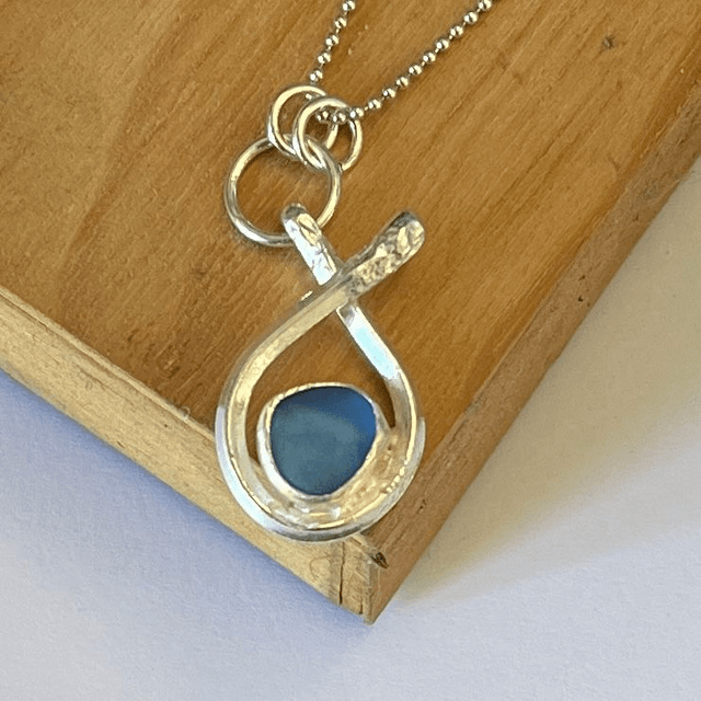 Ocean Tumbled Blue Sea Glass Pendant