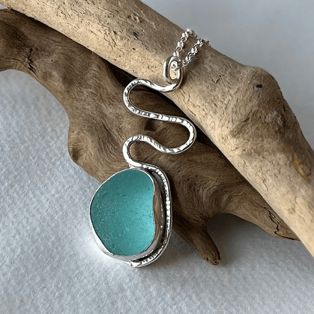 Aqua Blue Sea Glass Pendant