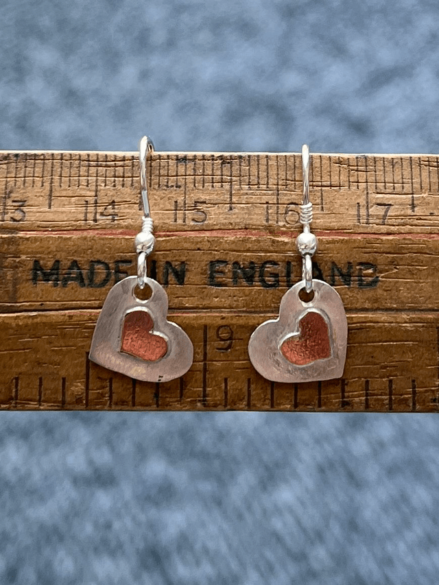 Silver and Copper Heart Earrings