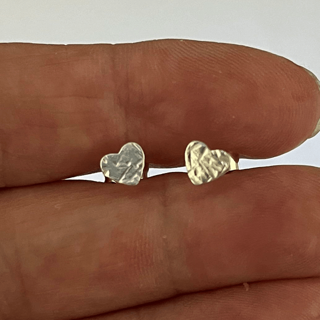 Hammered Heart Stud Silver Earrings.