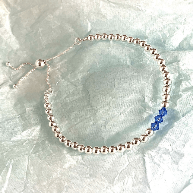 Adjustable Birth Month Silver Beaded Bracelet