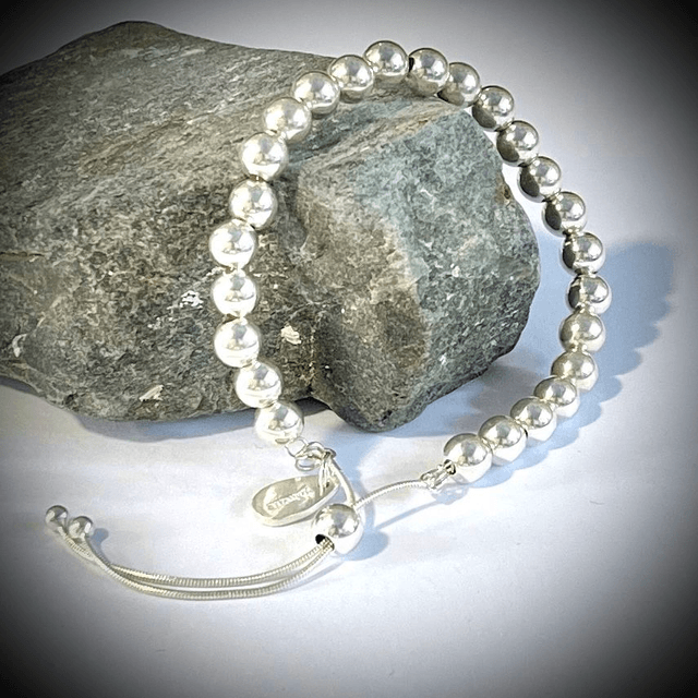 Adjustable Beaded Sterling Silver Bracelet