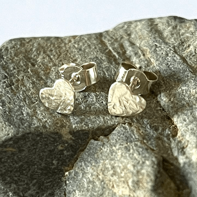 Hammered Heart Stud Silver Earrings.