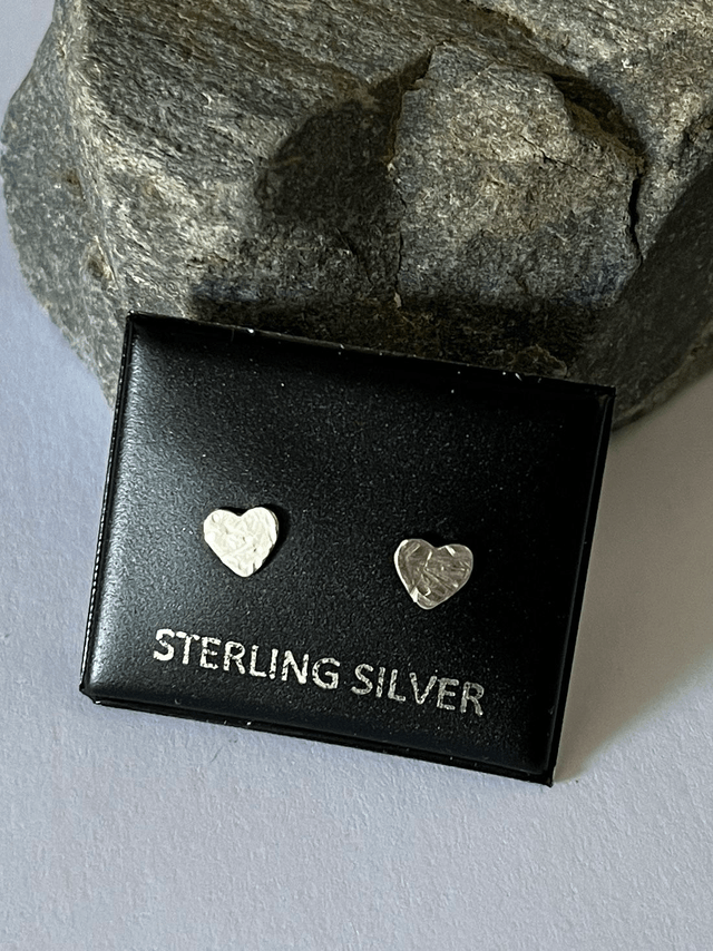 Hammered Heart Stud Silver Earrings.
