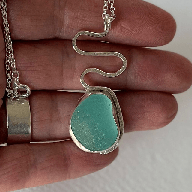 Aqua Blue Sea Glass Pendant